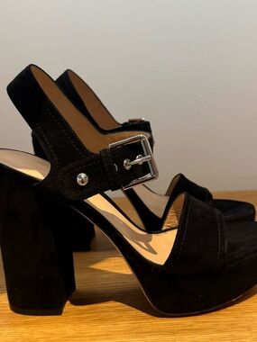 Gianvito Rossi Black Suede Platform Block Heel Sandals